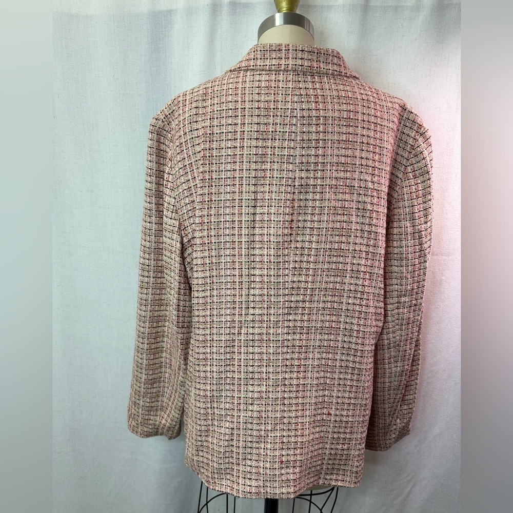 Sag Harbor Tweed Jacket Blazer Size 16 Pink Ivory Textured Career Classic - Picture 3 of 6